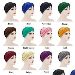 Beanie/Skull Caps 12 Colors Women Girl Cross Beanie Turban Pure Color Hat Stretch Headwear Fashion Hair Care Accessories Drop Delivery Dhzy0