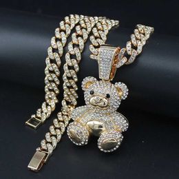 Pendant Necklaces Fashion Silver Plated Cute 3D Bear Pendant Necklace Hip Hop Ice Chain Necklace Mens Jewelry Gifts S2452766