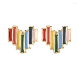 Stud Earrings Colourful Small Heart Shape Piercing Golden Edge Alloy Women Girls Jewellery Accessories