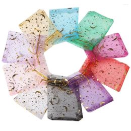 Gift Wrap 25/50pcs 7x9/9x12/10x15/13x18cm Star Moon Organza Bags Mini Sachet Gold Colour Drawstring Bag Jewellery Packaging Pouches