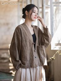 Women's Blouses Oversized Coat Women V-neck Kimono Shirt Vintage Tie-dye Tops Chinese Japan Zen Coats Spring Autumn 2024 B135