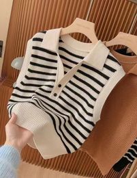 Cashmere vest women turndown collar pullover autumn and winter casual knit top sleeveless 240524