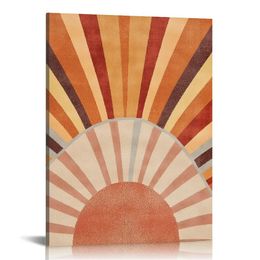 Mitte des Jahrhunderts Kunst Boho Sun Wall Art, abstrakte Sonnenuntergang Sonnenaufgang Sonnenaufgang Sunshine Kindergarten gerahmte Leinwand Malwerk Kunstwerk Home Badezimmer Mädchen Zimmer Küche Büro Dekor Dekor Dekor