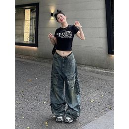 Womens Y2k Blue Cargo Jeans Baggy 2000s Trashy Aesthetic Streetwear Oversize Denim Trousers Harajuku Jean Pants Vintage Clothes 240528