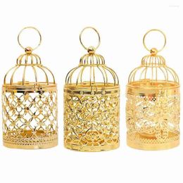 Candle Holders European-style Hollow Wrought Iron Holder Ornaments Golden Electroplating Decoration Birdcage Pattern