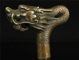 decoration copper crafts China Old Handwork Carving Bronze Dragon Statue Cane Head Walking Stick 4866990