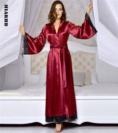 Sun Women Robes 2019 New Sexy Long Silk Kimono Dressing Gown Bath Robe Babydoll Lingerie Nightdress 3L303310126