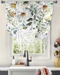 Curtain Plants Eucalyptus Leaves Daisy Window For Living Room Home Decor Blinds Drapes Kitchen Tie-up Short Curtains