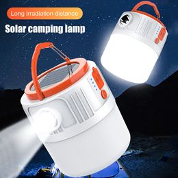 LED Camping Lantern Solar Powered USB Rechargeable Emergency Lighting Lamp 300LM Waterproof Tent Searchlight 240528