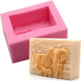 1 Pcs Elephant Family Silicone Soap Moulds Animal Bar Soap Making Moulds Square Soap Mould for Baby Shower