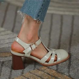 Sandals Strap s Gladiator Beige Buckle Retro Brown Simple Shoes Roman Style Womens Leather Ladies for Spring Summer Sandal 742 Shoe 67c Women Ladie