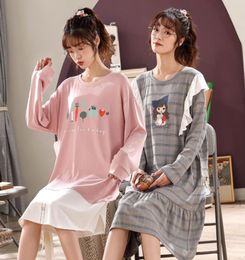2020 Autumn Korean Cotton Long Sleeve Nightgowns for Women Cute Cartoon Sleepwear Femme Night Dress Home Dress Nightdress Nighty8806340