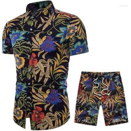 Men's Tracksuits Mens Tracksuits Zogaa 2022 Summer Style Cotton and Linen Shirt Suit Mens Plus Size Short Sleeve Shorts Two-piece Set M-5xlksgk