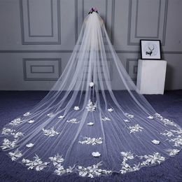 Stock Wedding Veils Sequin Luxury Cathedral Bridal Veils Appliques Lace Edge White One Layers Custom Made Long Wedding Veil Fast Shippi 220t