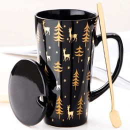 Creative Black White Mug Set Couple Cup with Lid Spoon Personality Milk Juice Coffee Tea Water Cups Easy Carry Travle Home Mug T200506 252f