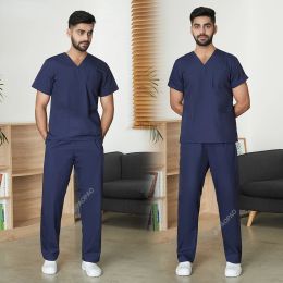 Anesthesiologist Surgical Gown Short Sleeve Scrub men's V-neck Pharmacy Suit Dentist Hospital Doctor Nurse Work Clothes Unisex