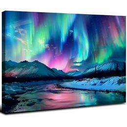 Aurora borealis Wall Art Northern Lights Canvas Snowy Mountain Picture Nature Paesaggio per decorazioni per la camera da letto