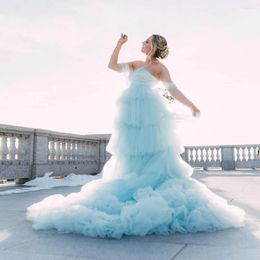 Party Dresses Luxury Sky Blue Satin Top Tulle Layered Long Fashion Gowns Sleeveless Women Formal Dress For Birthday Christmas Prom Gown