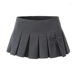 Skirts 2024 Women Y2K Aesthetic Casual Short Skirt Sexy Low Waist Bow Tied Mini Fashion Solid Chic Slim Pleated Skort