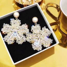 2024 New 925 Silver Needle Premium Luxury Exaggerated Crystal Flower Earrings with Korean Network Red Temperament Big and