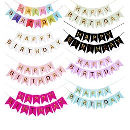 Banners Streamers Confetti Happy Birthday Hot Stamping Dovetail Pull Flag Living Room Garden Mall Cafe Children Party Decoration d240528