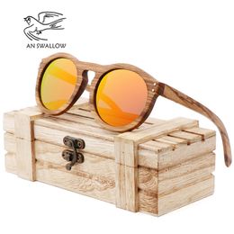 2018 Zebra wooden retro style men and women sunglasses round vertebrae shape frame UV400 yellow lens Oculos Gafas Y200619 201l