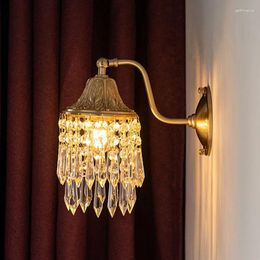 Wall Lamps Luxury American Retro Copper Crystal Lamp Creative French Living Room Tv Background Bedroom Bedside Led Lighting