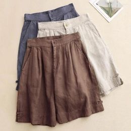 Women's Shorts Women Casual Stylish With Elastic Waist Reinforced Pockets Mid-rise Button For A Everyday