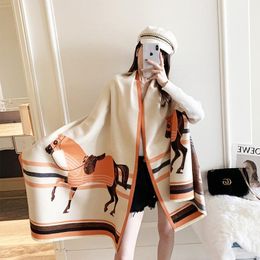 Scarves 2021 Winter Horse Print Warm Scarf For Women Cashmere Neck Bandana Shawl Wrap Female Pashmina Blanket Foulard 311M