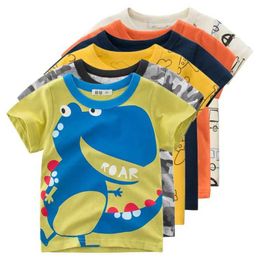 T-shirts T-shirts 2024 Summer New Cartoon T-Shirt for Boys and Girls Short Sleeve Cotton Top Dinosaur Car Aeroplane Letter Shark Print Kids Clothes WX5.27