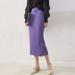 Skirts Spring Miyake Pleated Women Skirt Korean Fashion Stretch Classic Lake Blue A-line Straight Long Causal Style