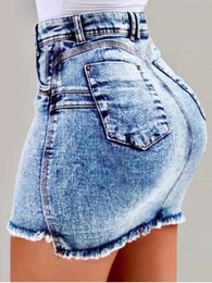 Womens Denim Shorts Summer Lady Clothing High Waist Women Fringe Frayed Ripped Jeans with Pockets 240528