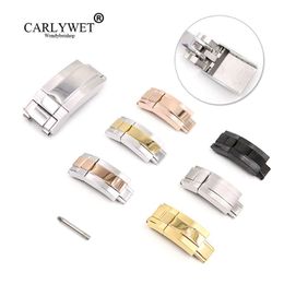 Carlywet 16mm x 9mm Brush Polish Stainless Steel Watch Band Deployment Clasp for Bracelet Rubber Leather Strap Oyster Submariner H0915 204h