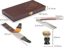 Vintage Straight Razor Shaving Kit Barber Stainless Steel Edge Folding Knife Wood Case Sharpening Strop Brush Shaving Set4859300
