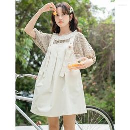 Casual Dresses 2024 Summer Jumpsuit Mori College Style Strappy Sweet Girls Romper Women Loose Overall Dress Strap Mini