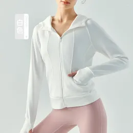 Active Shirts Al Air Layer Sports Coat Women's Fall Zipper Hooded Yoga Wear Long Sleeve Loose Running Fitness Top