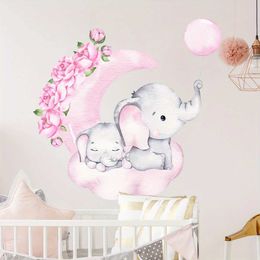 Wall Decor Cartoon cute elephant moon cloud wall stickers for childrens room living room background decoration wall stickers d240528