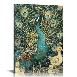 Vintage Poster - Retro Peacock Print - Bird Art - Gift for Men, Women & Animal Lover - Art Nouveau Wall Decor for Dorm, Bedroom or Living Room