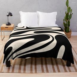 Blankets Retro Fantasy Swirl Abstract In Black And Almond Cream Throw Blanket Luxury Flannel Fabric Moving