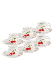 Cups Saucers 12 Pcs Red Cherry Coffee Espress Porcelain With Plate Set Mug Tea Large Cup Gift Ideas Serving Home Decoration Kitchen House