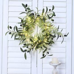 Decorative Flowers 18Inch Artificial Olive Branch LED Light Wreath Indoor And Outdoor Courtyard Festival Party Door Wall Decoration