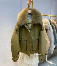 Women039s Down Parkas 2021 Casual Winter Fur White Duck Coat Women Warm Loose Snow Jacket Ladies Parker Short Puffer9242824