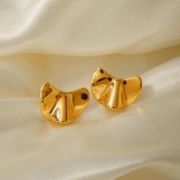 Stud Earrings Stainless Steel 18k Gold Plated Minimalist Metal Textured Irregular Convex Waterproof Femme Chic Stylish Jewelry