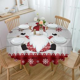 Table Cloth Christmas Snowflake Gnome Wood Grain Round Tablecloth Waterproof Wedding Decor Cover Party Decorative