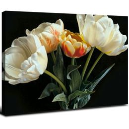 Sovrum blommväggsdekoration, stilleben canvas konsttryck, vit tulpanmålning, elegant blommor (kan hängas direkt)