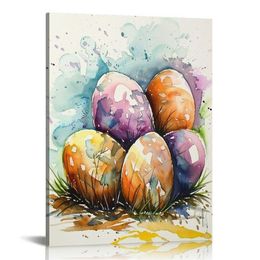 Colorful Egg Decorative Wall Art Happy Easter Wall Decorative print Watercolor Painting Art Minimalism Decorative Home Gallery Living Room Bathroom decoration