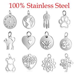 5pcslot 316 Stainless Steel Dog Paw Cat Animal Charm Wholesale Sun Om Connector Yoga Lotus Heart DIY Charms for Jewellery Making 240520