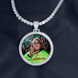 Custom Made Photo Pendant Necklace 4mm Tennis Chain Gold Silver Color Iced Out Cubic Zircon Men Hip hop Jewelry Gift 3444