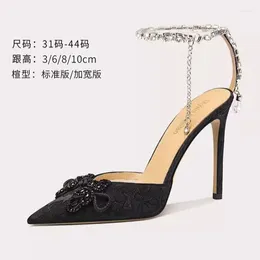 Dress Shoes Spring/Summer Pointed Pearl Water Diamond Lace Flower Sandals Thin High Heels Banquet Large And Small Women's