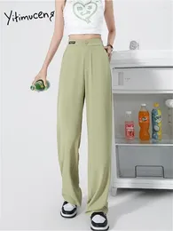 Women's Pants Yitimuceng Green Suits Women 2024 High Waisted Korean Fashion Casual Wide Leg Office Ladies Straight Y2k